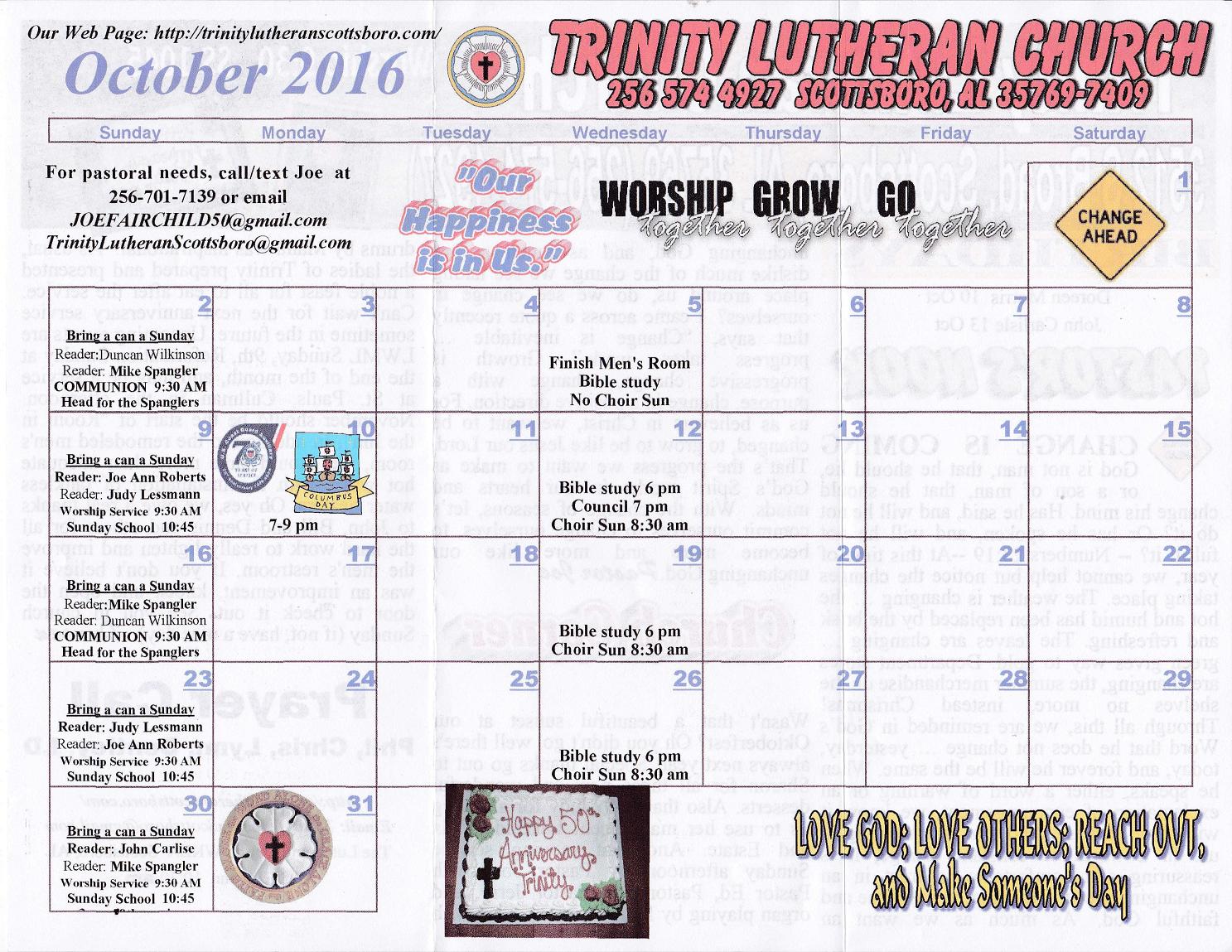 Trinity Lutheran Church of Scottsboro Alabama Calendar and Events